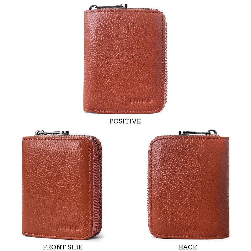 Linno RFID 20 Slots Credit Card Holder Genuine Leather Small Wallet for Women or Men with Zipper - Image 5