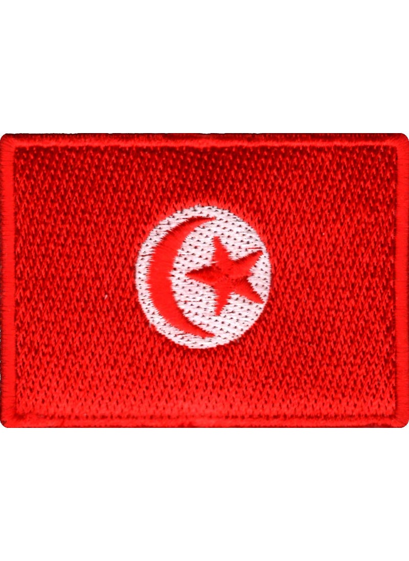 Artist Unknown - Tunisia Flag Applique Embroidered Sweing Patch Suitable for Jackets, Bags, T-Shirts, Jeans, Pants, Outdoor Clothing ; Size: 7cm x 5cm ; Imported from Malaysia (1 Piece). - Image 1
