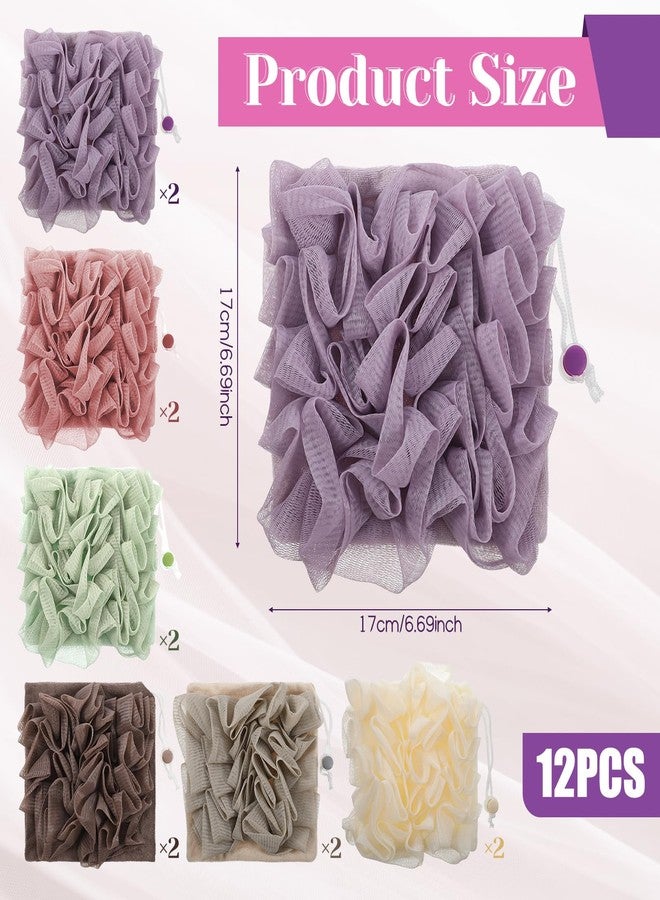 SHENLIU 12 Pack Loofah Washcloth Soap Bar Loofah, 2 in 1 Drawstring Exfoliation Bath Sponge with Bar Soap Pocket Exfoliation Mesh Shower Puff Ball Bath Shower Body Wash Cleansing Smooth Skin - Image 2