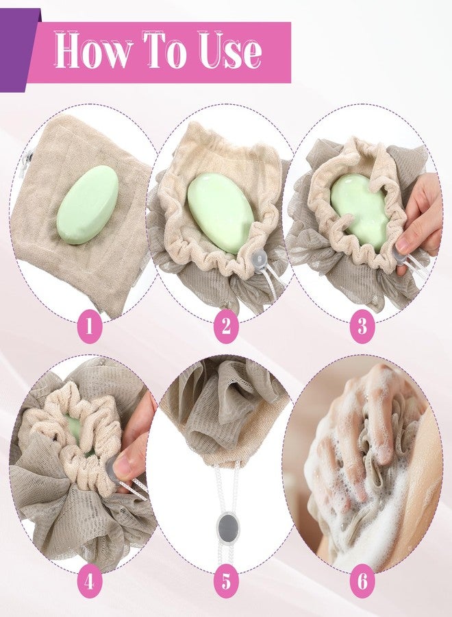 SHENLIU 12 Pack Loofah Washcloth Soap Bar Loofah, 2 in 1 Drawstring Exfoliation Bath Sponge with Bar Soap Pocket Exfoliation Mesh Shower Puff Ball Bath Shower Body Wash Cleansing Smooth Skin - Image 4