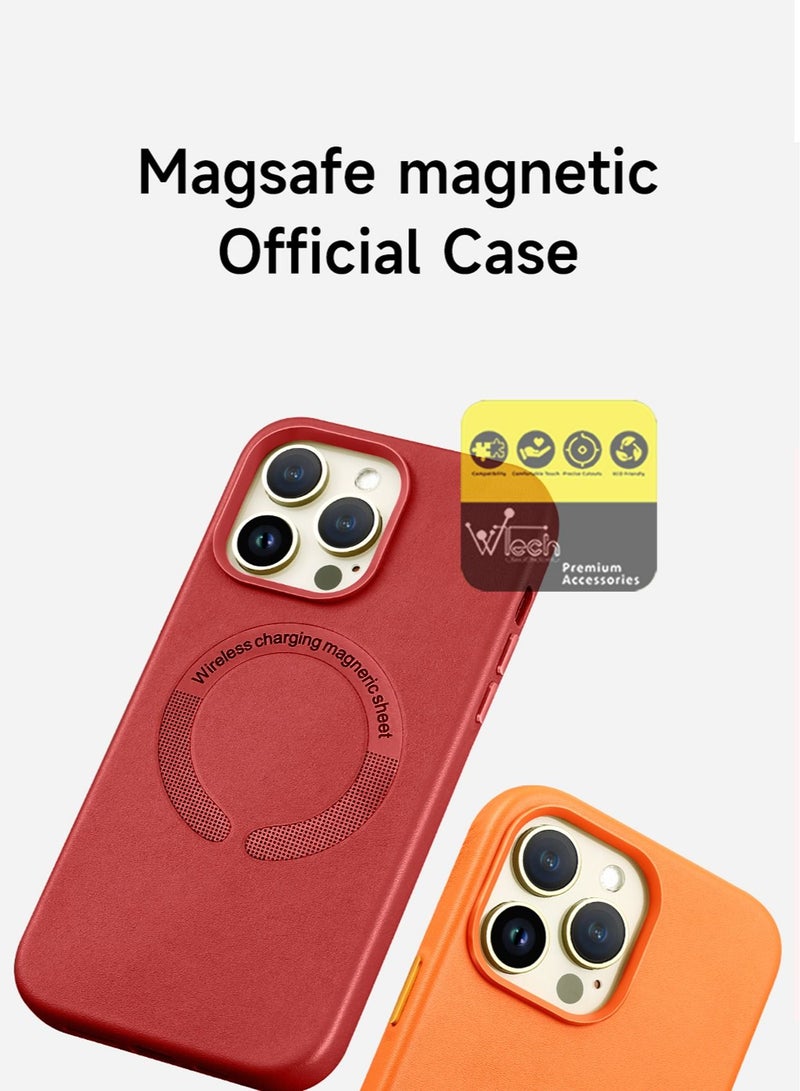 Luxury Leather MagSafe Magnetic Wireless Charging And Shockproof Case Cover For Apple iPhone 14 Pro Max 6.7 Inch Red