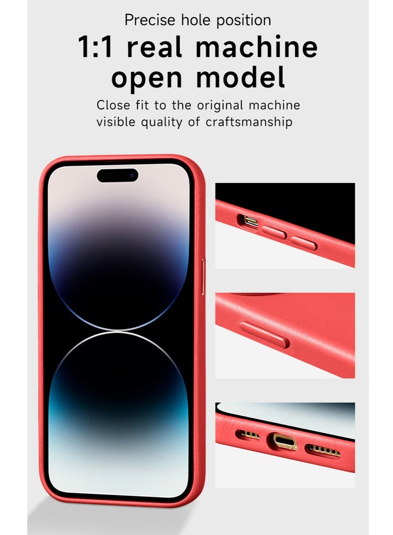 Luxury Leather MagSafe Magnetic Wireless Charging And Shockproof Case Cover For Apple iPhone 14 Pro Max 6.7 Inch Red