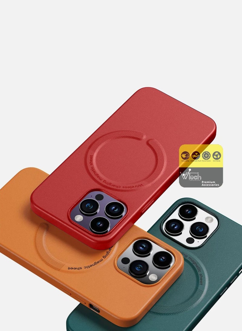 Luxury Leather MagSafe Magnetic Wireless Charging And Shockproof Case Cover For Apple iPhone 14 Pro Max 6.7 Inch Red