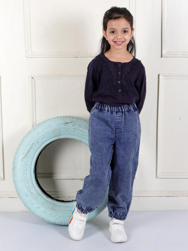superminis Girls Denim Jeans | Stretchable Blue Cat Print Jeans for Girls 3–10 Years | Soft Comfortable Kids Denim Pants for Casual (4-5 Years, Blue) - Image 3
