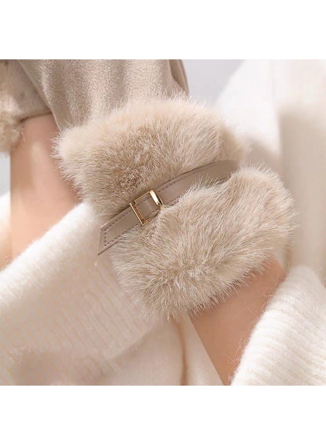 womens Water Repellent Touchscreen Stretch  Faux Fur Cuff Gloves - Image 3