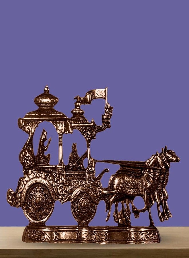 SHOPPINGROX Krishna Arjun Rath 21cm Religious Idol & Figurine Aluminium Metal Copper Colour - Image 1