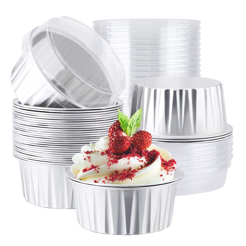 EUSOAR Disposable Foil Baking Cups 30pcs 5oz Muffin Liners Cups with Lids Aluminum Cupcake liners Ramekins Pans Baking Cups Aluminum Foil Creme Brulee Cupcake Holders Pan Containers