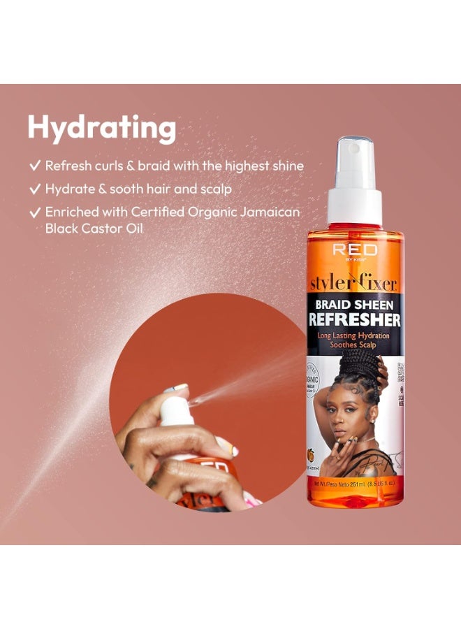 Red by Kiss Red by Kiss Braid Sheen Refresher Spray, Long Lasting Hydration, Refresh Curls & Braid,Highest Shine, Soothes Scalp, Nourishes Dry Crips Hair, Enriched with Certified Organic Jamaican Black Castor Oil - Image 3