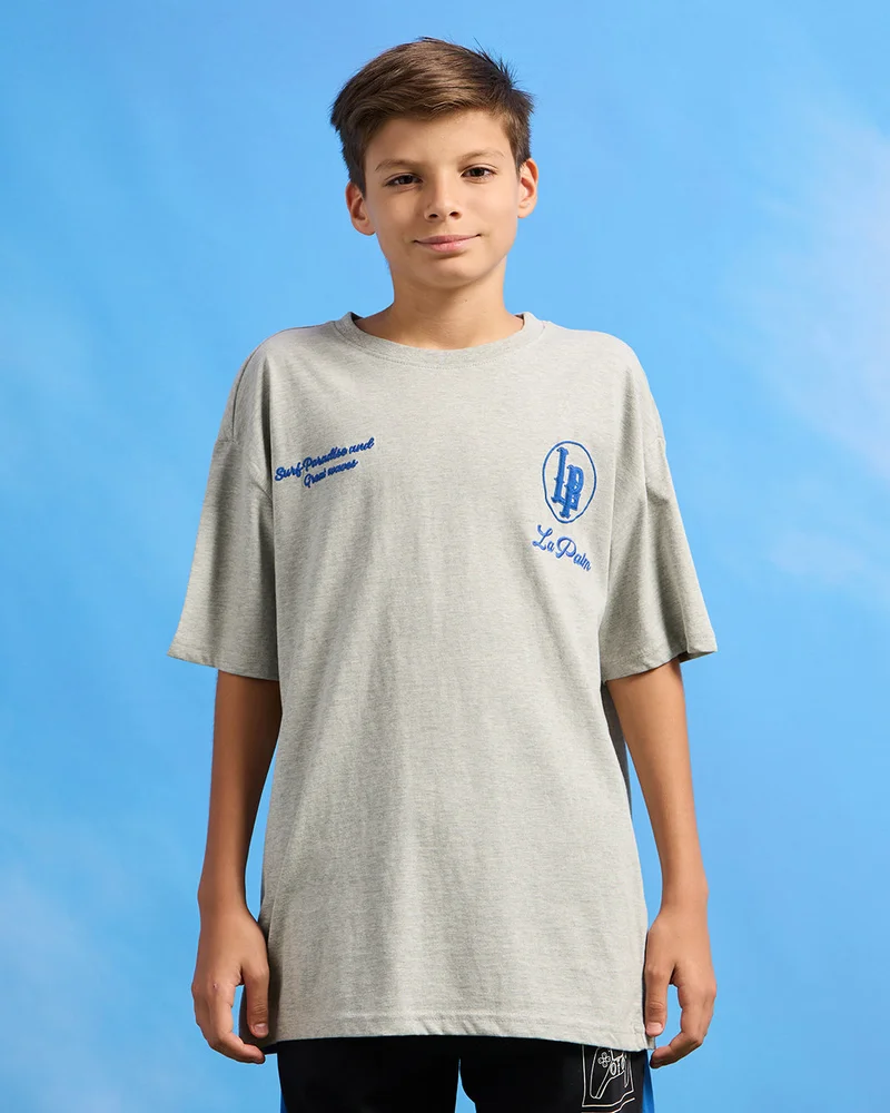 REDTAG Senior Boys Grey Printed Oversize T-Shirt