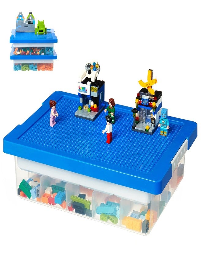 MACOPRO Toys Storage Organizer Box for Lego, Toy Box with Building Plate Lid and Removable Tray, Building Block Storage, Stackable Plastic Organizer Bins (Blue-1Pack) - Image 1