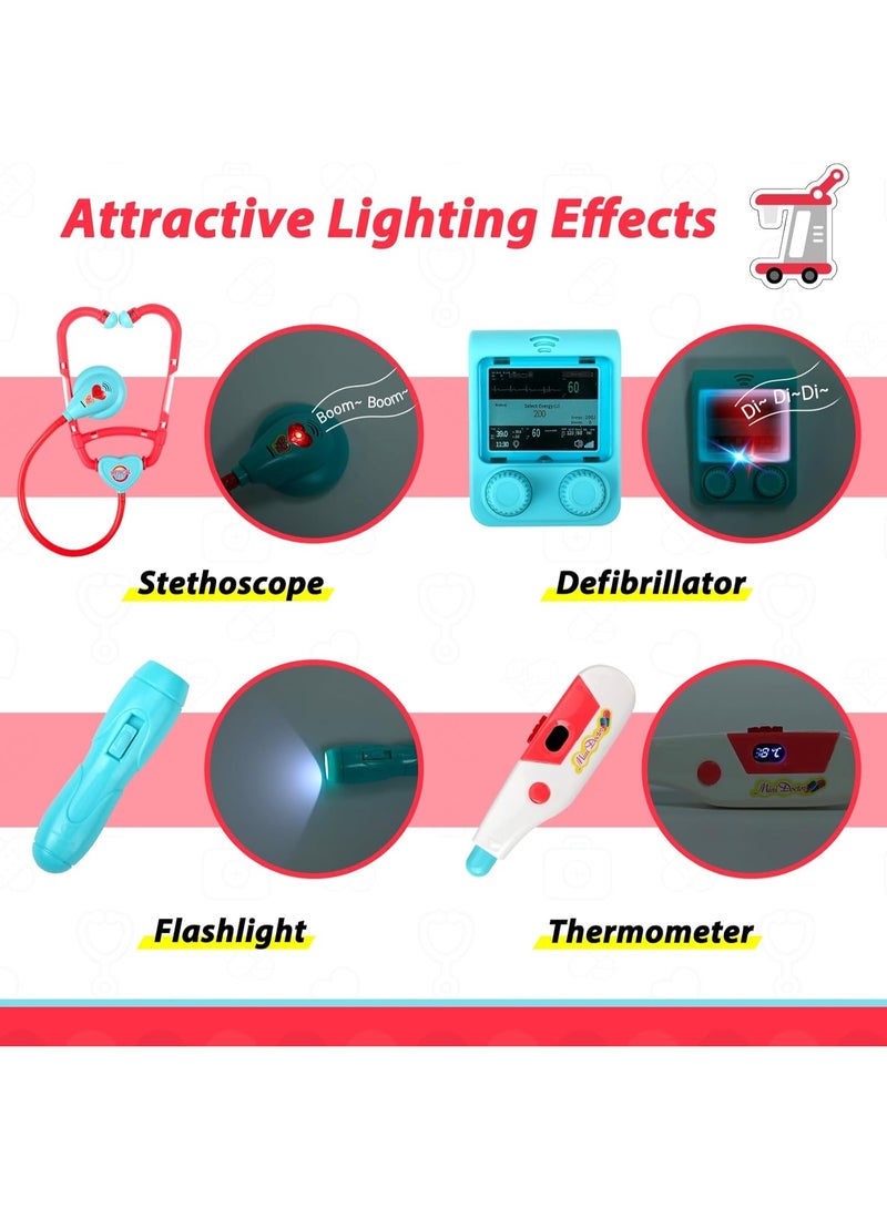 LBMT Doctor Kit for Kids, Pretend Doctor Playset for Toddlers with Cart, Costume and Stethoscope, Role Play Medical Toy for Girls Boys Toddlers 3-8 Birthday Gifts (Pink) - Image 4