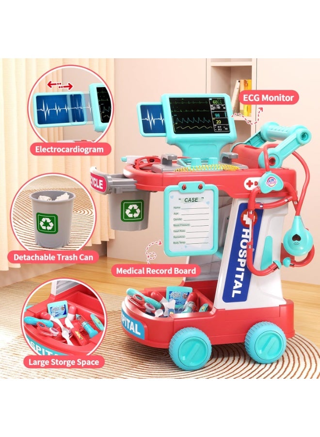 LBMT Doctor Kit for Kids, Pretend Doctor Playset for Toddlers with Cart, Costume and Stethoscope, Role Play Medical Toy for Girls Boys Toddlers 3-8 Birthday Gifts (Pink) - Image 3