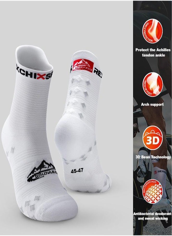 REXCHI White 3D Compression Sports Socks, Deodorant Breathable Boat Socks, Cushioned Boat Socks, Moisture Wicking Sports Hiking Socks, Suitable For All Sports  - Image 1