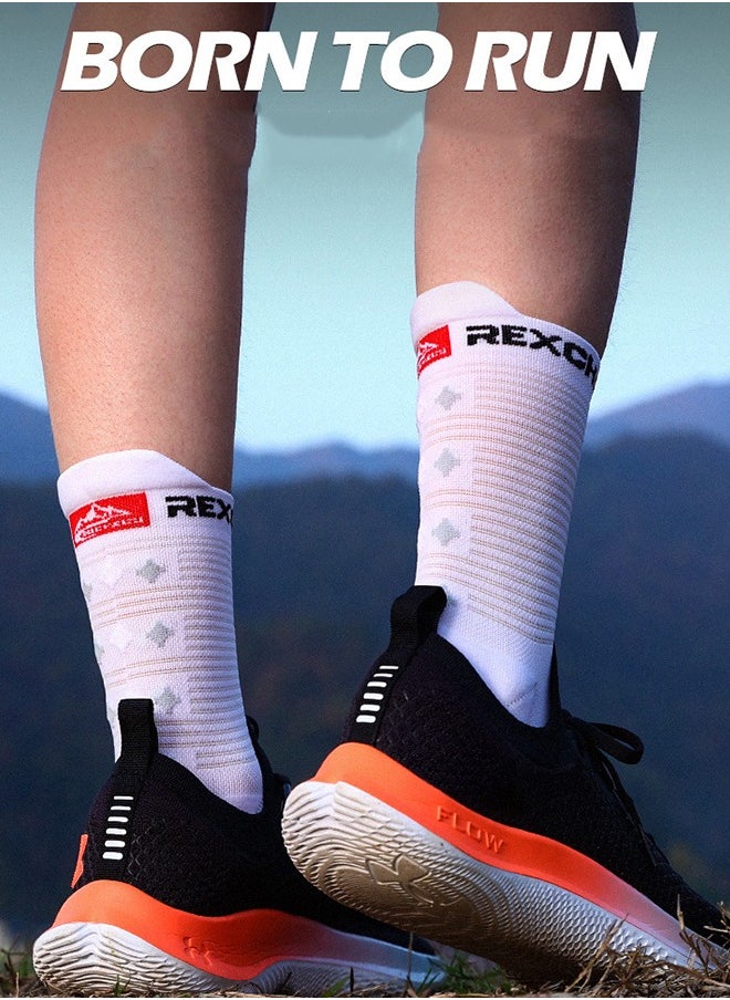 REXCHI White 3D Compression Sports Socks, Deodorant Breathable Boat Socks, Cushioned Boat Socks, Moisture Wicking Sports Hiking Socks, Suitable For All Sports  - Image 2