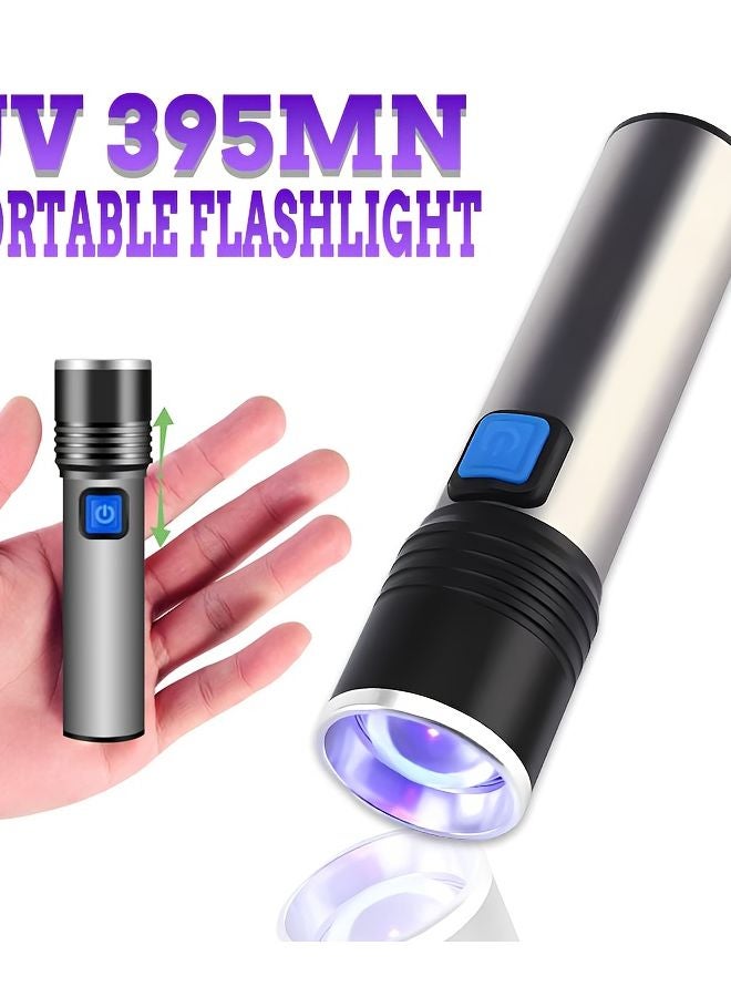 1pc 395nm UV Flashlight ABS Material USB Rechargeable For Invisible Ink Pet Urine Detection - Image 3