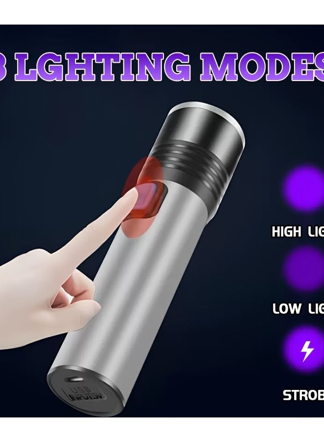1pc 395nm UV Flashlight ABS Material USB Rechargeable For Invisible Ink Pet Urine Detection - Image 5