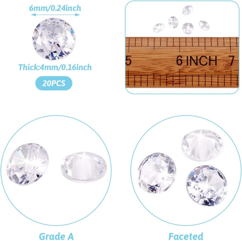Craftdady 20pcs 6mm Clear Cubic Zirconia Stone Loose CZ Rhinestone Faceted Cabochons for Earring Bracelet Pendants Jewelry DIY Craft Making - Image 4