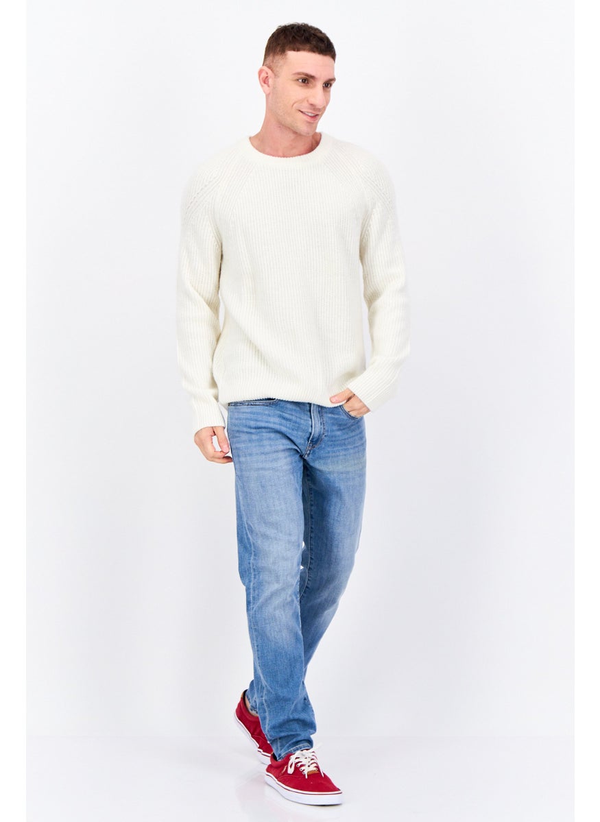 Jules Men Crew Neck Long Sleeves Textured Sweater, Cream  - Image 4