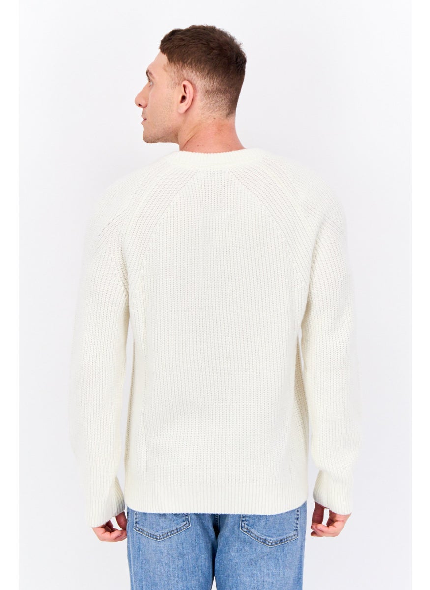 Jules Men Crew Neck Long Sleeves Textured Sweater, Cream  - Image 3