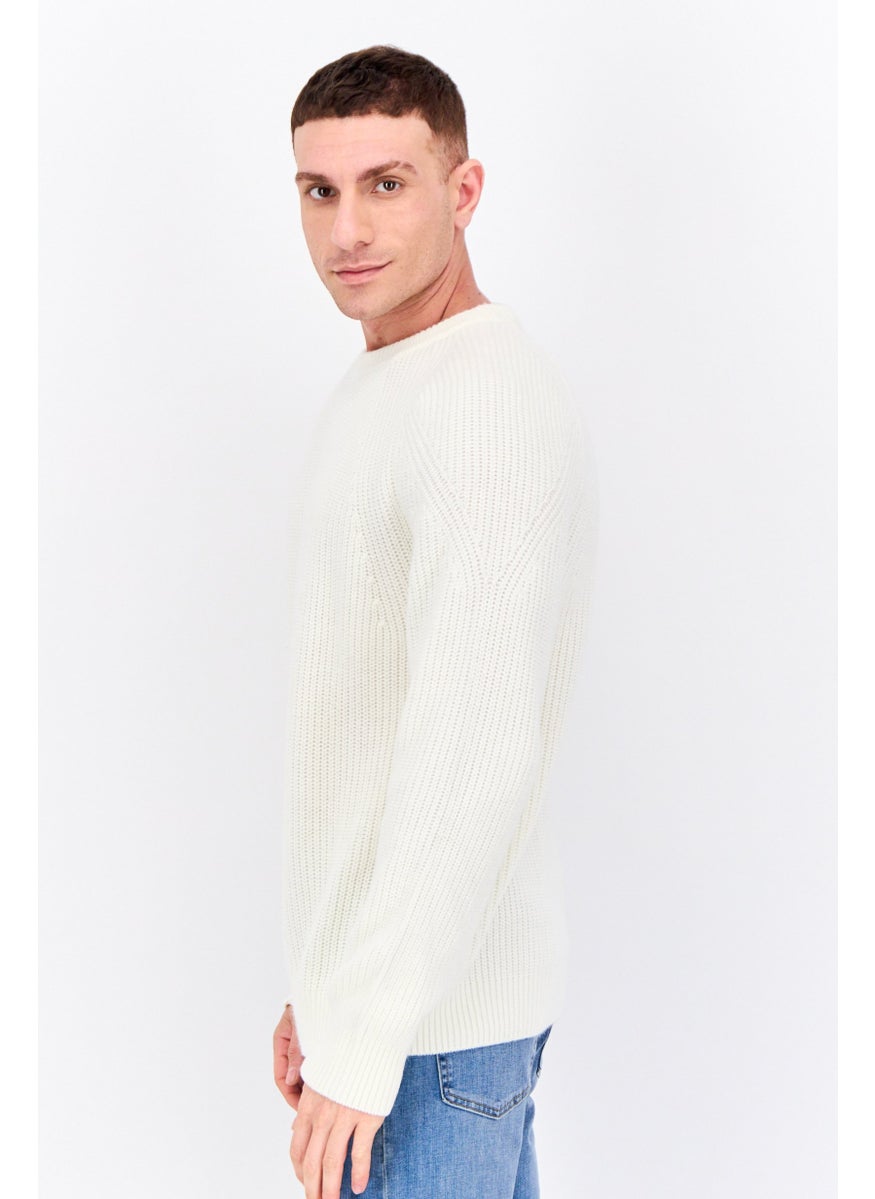 Jules Men Crew Neck Long Sleeves Textured Sweater, Cream  - Image 2
