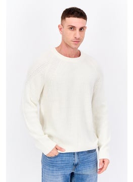 Jules Men Crew Neck Long Sleeves Textured Sweater, Cream  - Image 1