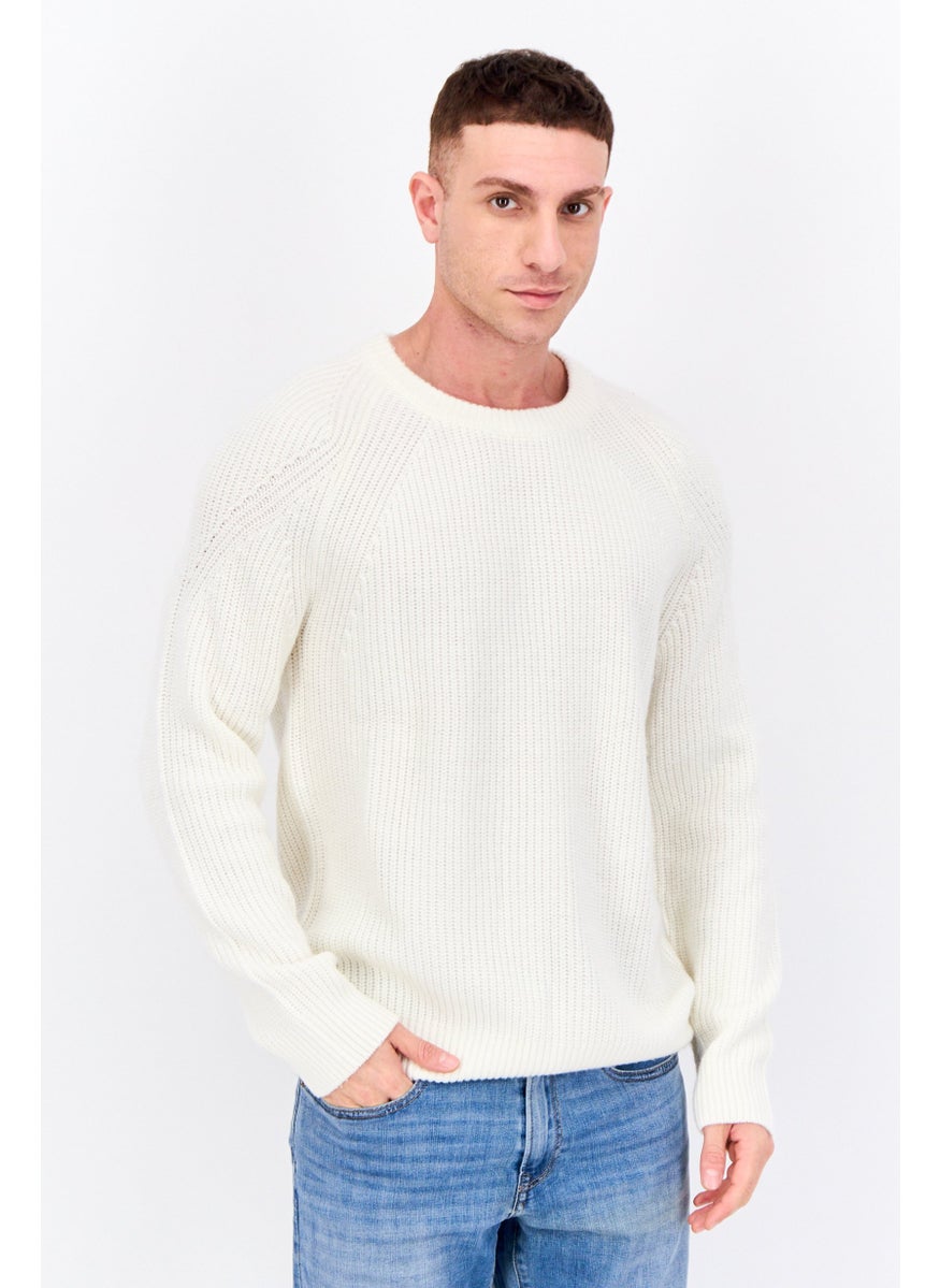 Jules Men Crew Neck Long Sleeves Textured Sweater, Cream  - Image 1