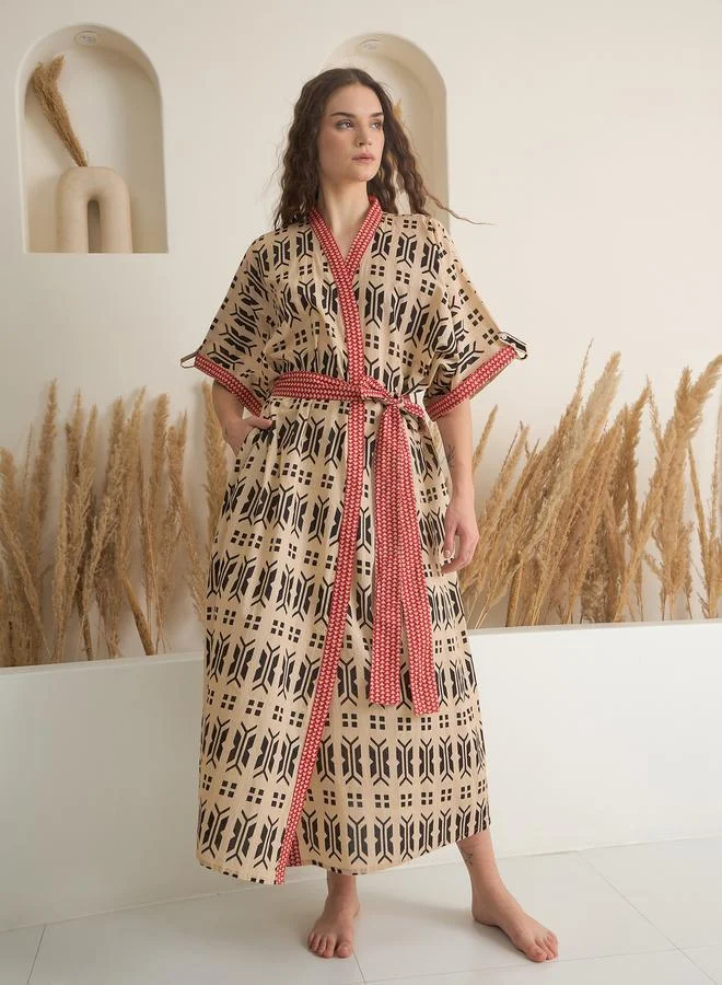 sanskrutihomes Sanskrutihomes Brown Cotton Printed Bath Robe