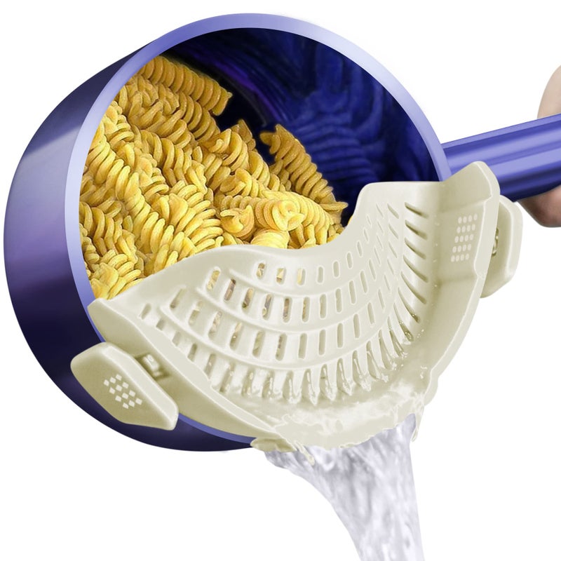 AUOON Clip On Strainer Silicone for All Pots and Pans, Pasta Strainer Clip on Food Strainer for Meat Vegetables Fruit Silicone Kitchen Colander (White) - Image 1