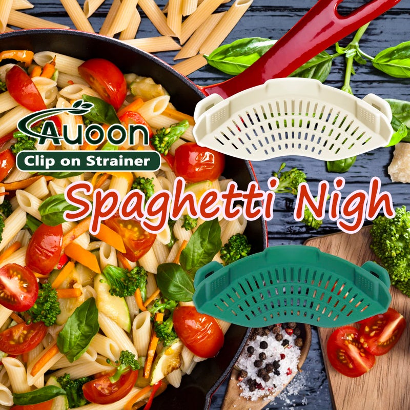 AUOON Clip On Strainer Silicone for All Pots and Pans, Pasta Strainer Clip on Food Strainer for Meat Vegetables Fruit Silicone Kitchen Colander (White) - Image 4