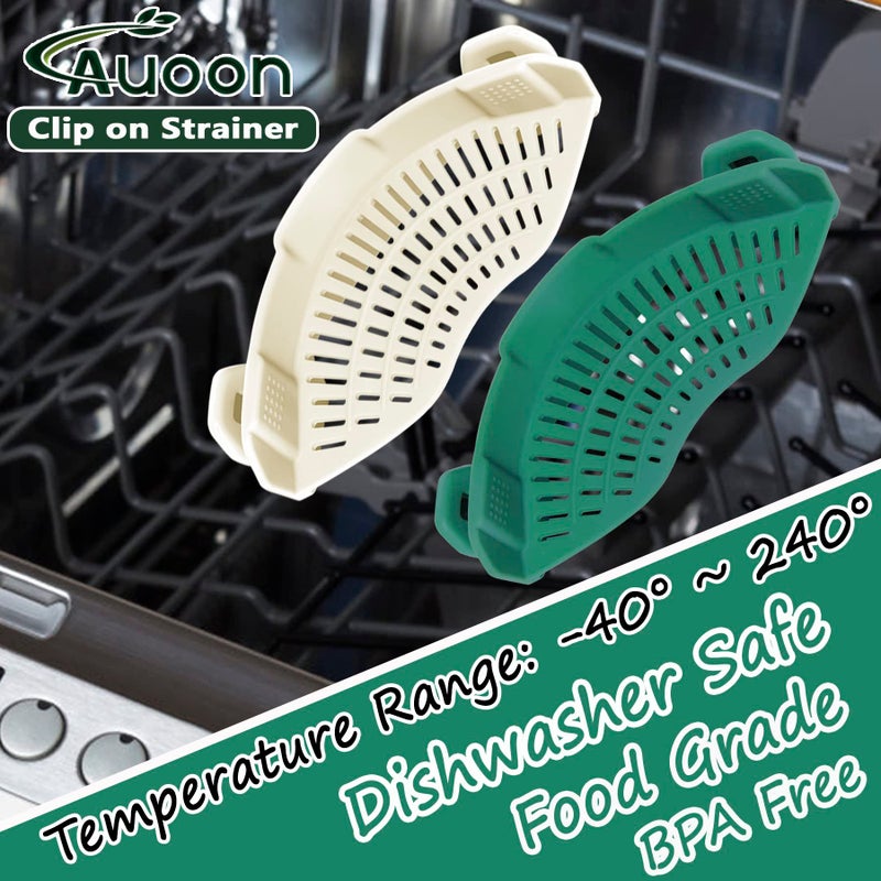 AUOON Clip On Strainer Silicone for All Pots and Pans, Pasta Strainer Clip on Food Strainer for Meat Vegetables Fruit Silicone Kitchen Colander (White) - Image 3