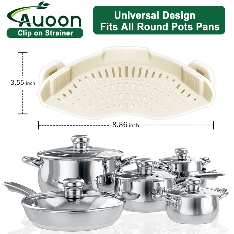 AUOON Clip On Strainer Silicone for All Pots and Pans, Pasta Strainer Clip on Food Strainer for Meat Vegetables Fruit Silicone Kitchen Colander (White) - Image 2