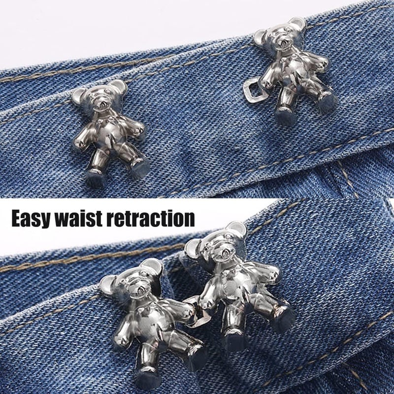 Generic Bear Button Pins for Jean,Jean Buttons for Loose Jeans,No Sew Button Extenders for Jeans Perfect Girl's Gifts for Women Skirt Pant Jeans, Metal Pack of 1 Pair (Silver)  - Image 4