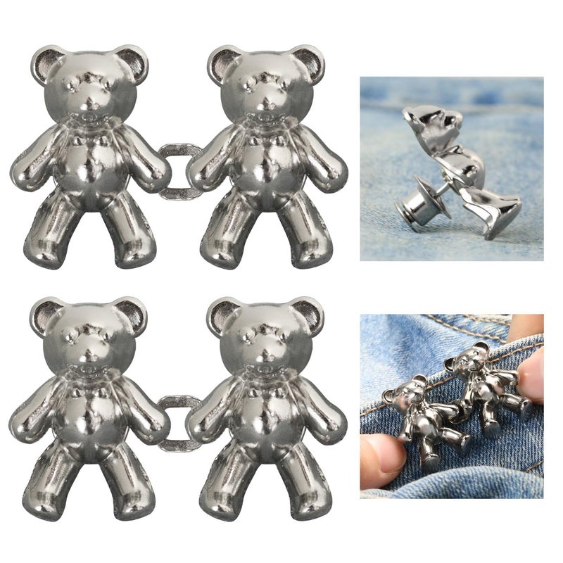 Generic Bear Button Pins for Jean,Jean Buttons for Loose Jeans,No Sew Button Extenders for Jeans Perfect Girl's Gifts for Women Skirt Pant Jeans, Metal Pack of 1 Pair (Silver)  - Image 2
