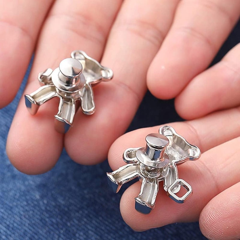 Generic Bear Button Pins for Jean,Jean Buttons for Loose Jeans,No Sew Button Extenders for Jeans Perfect Girl's Gifts for Women Skirt Pant Jeans, Metal Pack of 1 Pair (Silver)  - Image 3