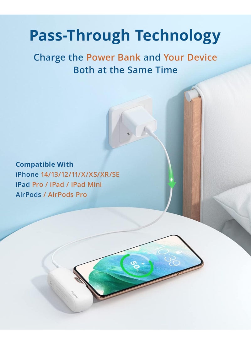 PEGANT - 5000mAh Mini Power Bank with 18W PD3.0 Fast Charging, Compact and Portable Charger Small External Powerbank Battery, Compatible with iPhone, iPad, AirPods, MacBook (White) - Image 1