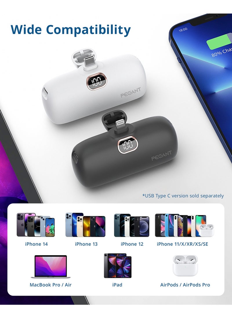 PEGANT - 5000mAh Mini Power Bank with 18W PD3.0 Fast Charging, Compact and Portable Charger Small External Powerbank Battery, Compatible with iPhone, iPad, AirPods, MacBook (White) - Image 1