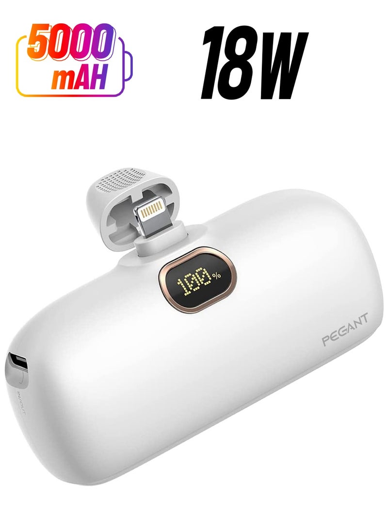 PEGANT - 5000mAh Mini Power Bank with 18W PD3.0 Fast Charging, Compact and Portable Charger Small External Powerbank Battery, Compatible with iPhone, iPad, AirPods, MacBook (White) - Image 1