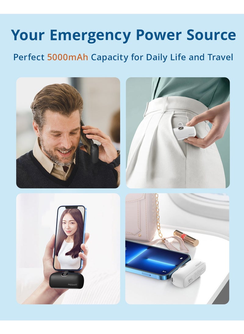 PEGANT - 5000mAh Mini Power Bank with 18W PD3.0 Fast Charging, Compact and Portable Charger Small External Powerbank Battery, Compatible with iPhone, iPad, AirPods, MacBook (White) - Image 1