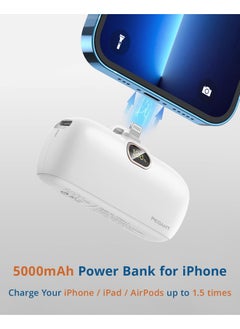 PEGANT 5000mAh Mini Power Bank with 18W PD3.0 Fast Charging, Compact and Portable Charger Small External Powerbank Battery, Compatible with iPhone, iPad, AirPods, MacBook (White)  - Image 2
