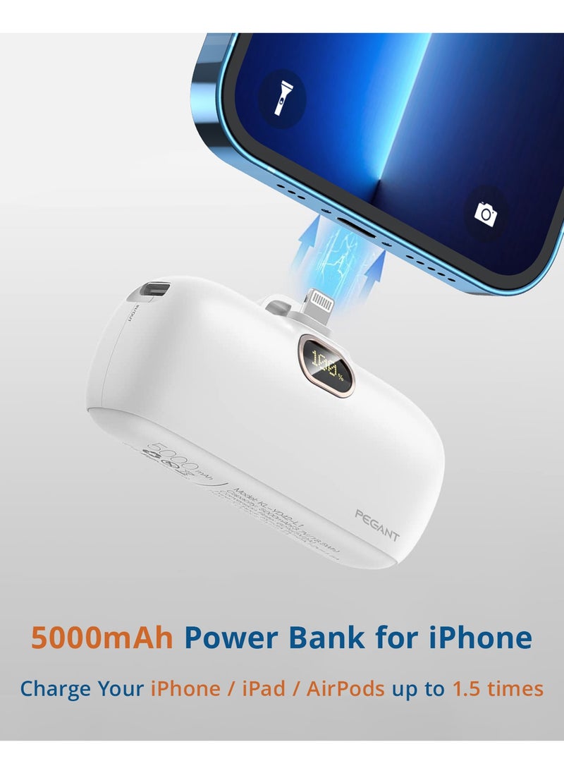 PEGANT - 5000mAh Mini Power Bank with 18W PD3.0 Fast Charging, Compact and Portable Charger Small External Powerbank Battery, Compatible with iPhone, iPad, AirPods, MacBook (White) - Image 1