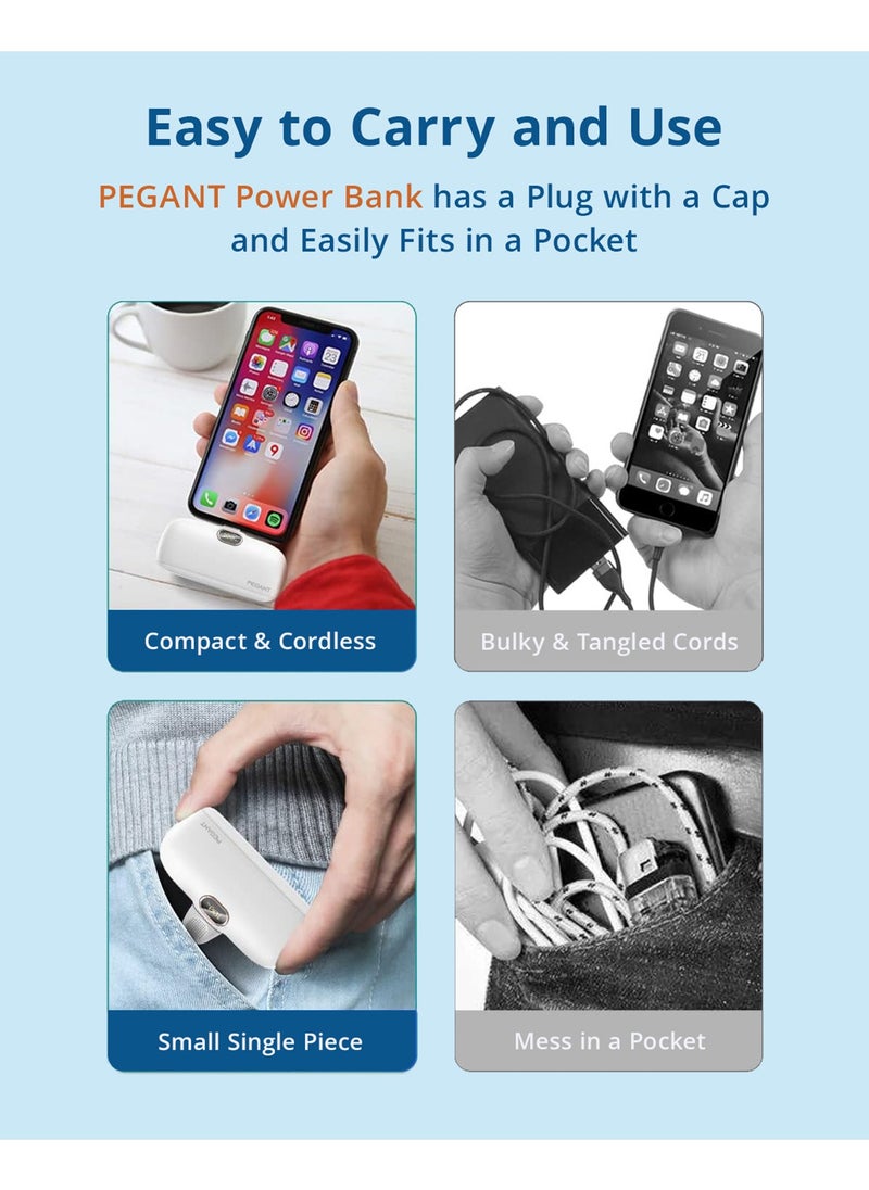 PEGANT - 5000mAh Mini Power Bank with 18W PD3.0 Fast Charging, Compact and Portable Charger Small External Powerbank Battery, Compatible with iPhone, iPad, AirPods, MacBook (White) - Image 1