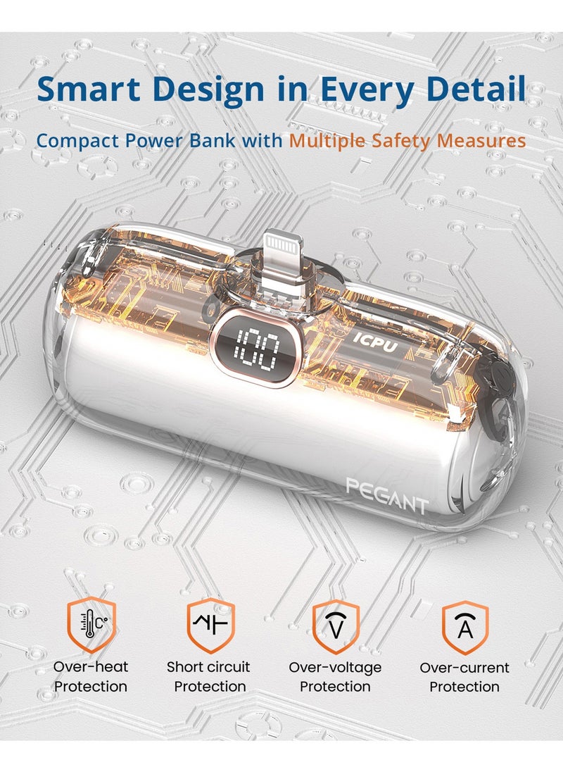 PEGANT - 5000mAh Mini Power Bank with 18W PD3.0 Fast Charging, Compact and Portable Charger Small External Powerbank Battery, Compatible with iPhone, iPad, AirPods, MacBook (White) - Image 1
