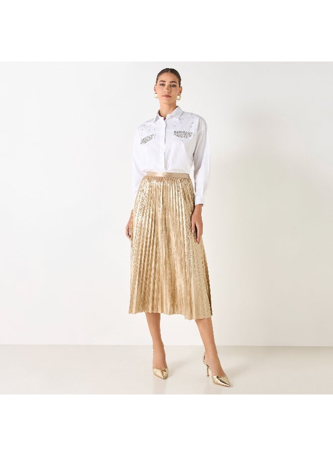 Iconic Iconic Pleat Textured Midi Skirt  - Image 2