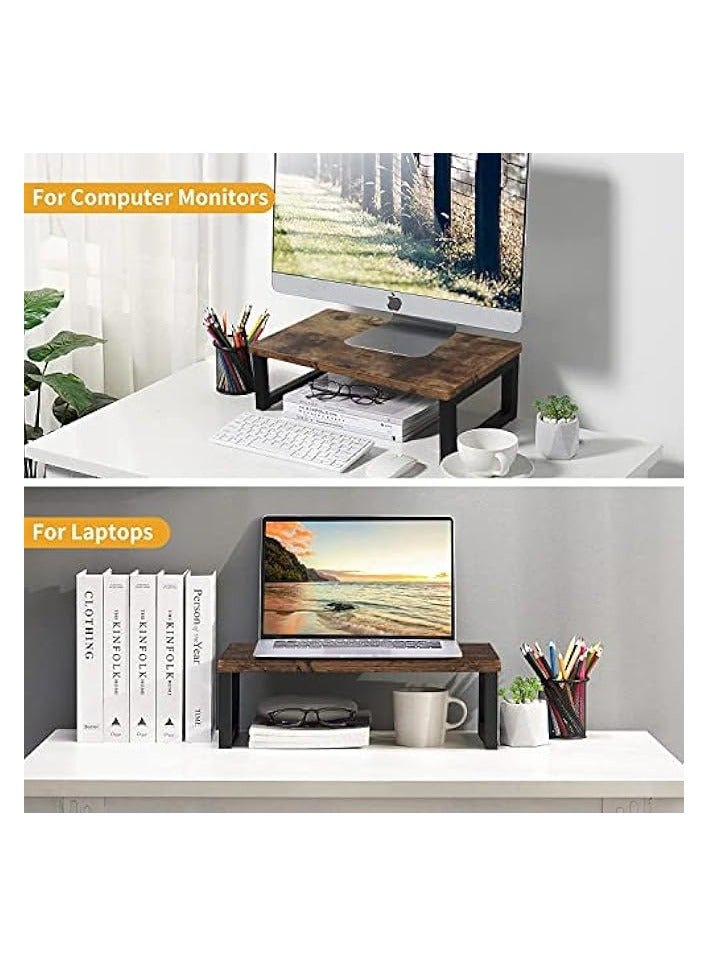 erorex Wood Vintage Monitor Stand Holder, PC Laptop Computer Screen Riser, Desktop Storage Organiser Shelf for Home or Office, 40 x 23 x 14cm, Dark Brown - Image 3