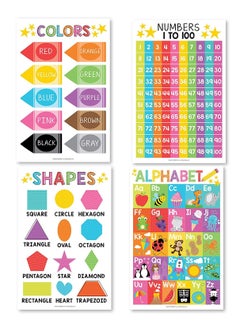 Y&D Educational Preschool Poster for Toddler and Kid 4 Pcs, Alphabet Numbers Colors Shapes, Classroom Learning Poster, Nursery Homeschool Kindergarten, Laminated Supplies 11x17inch  - Image 1
