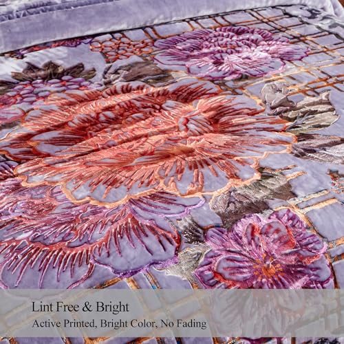 JML Korean Style Mink Blanket Heavy King Size 87" x 94", 10.5 Pounds Plush Fleece Blankets for Winter- Silky Soft and Warm, 2 Ply A&B Printed Embossed Raschel Bed Blanket (Peony Grey-Blue) - Image 5