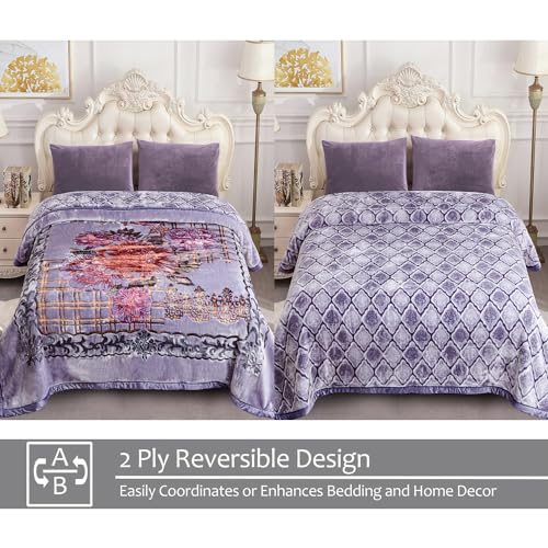 JML Korean Style Mink Blanket Heavy King Size 87" x 94", 10.5 Pounds Plush Fleece Blankets for Winter- Silky Soft and Warm, 2 Ply A&B Printed Embossed Raschel Bed Blanket (Peony Grey-Blue) - Image 3