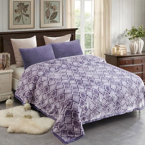 JML Korean Style Mink Blanket Heavy King Size 87" x 94", 10.5 Pounds Plush Fleece Blankets for Winter- Silky Soft and Warm, 2 Ply A&B Printed Embossed Raschel Bed Blanket (Peony Grey-Blue) - Image 2