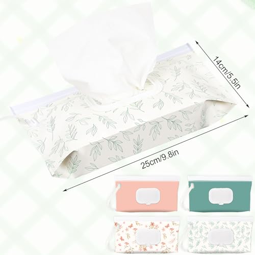 FEBSNOW 4 Pack Baby Wipes Dispenser Holder Portable Refillable Baby Wet Wipes Pouch Container Reusable Travel Case for Outdoor Hiking Green Leaves - Image 3