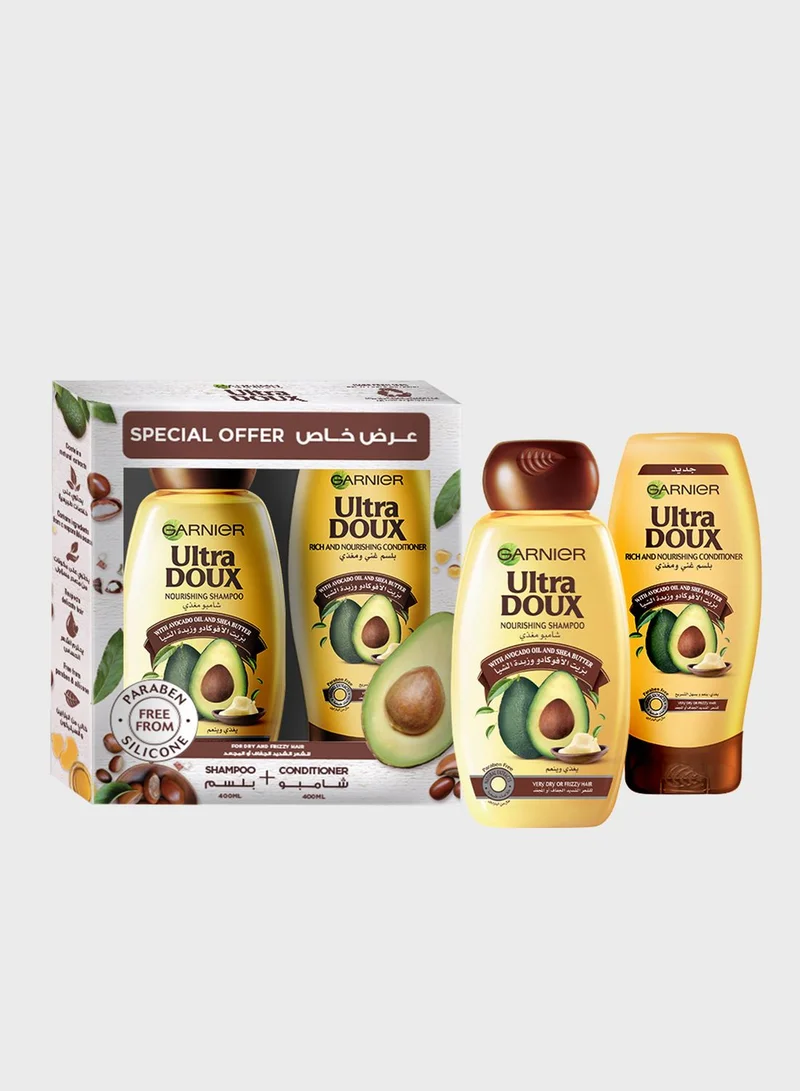 garnier Ultra Doux - Avocado Oil & Shea Butter Shampoo 400ml + Avocado Oil & Shea Butter Conditioner 400ml, Savings 32%